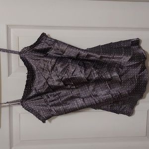 Grey with white polka dot silky texured front tank top